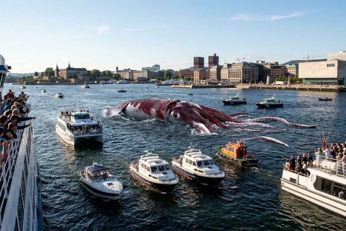Ekstremt sjeldent syn: Kolossalt blekksprut-møte lammet båttrafikken i Oslofjorden
